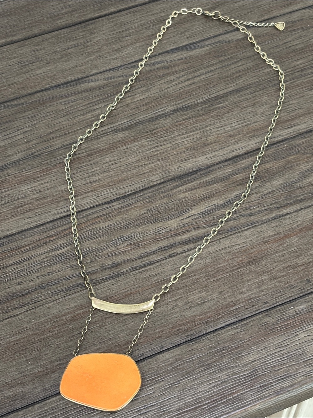 Silpada KR Brass Necklace with Orange Howlight Pendant, adjustable length